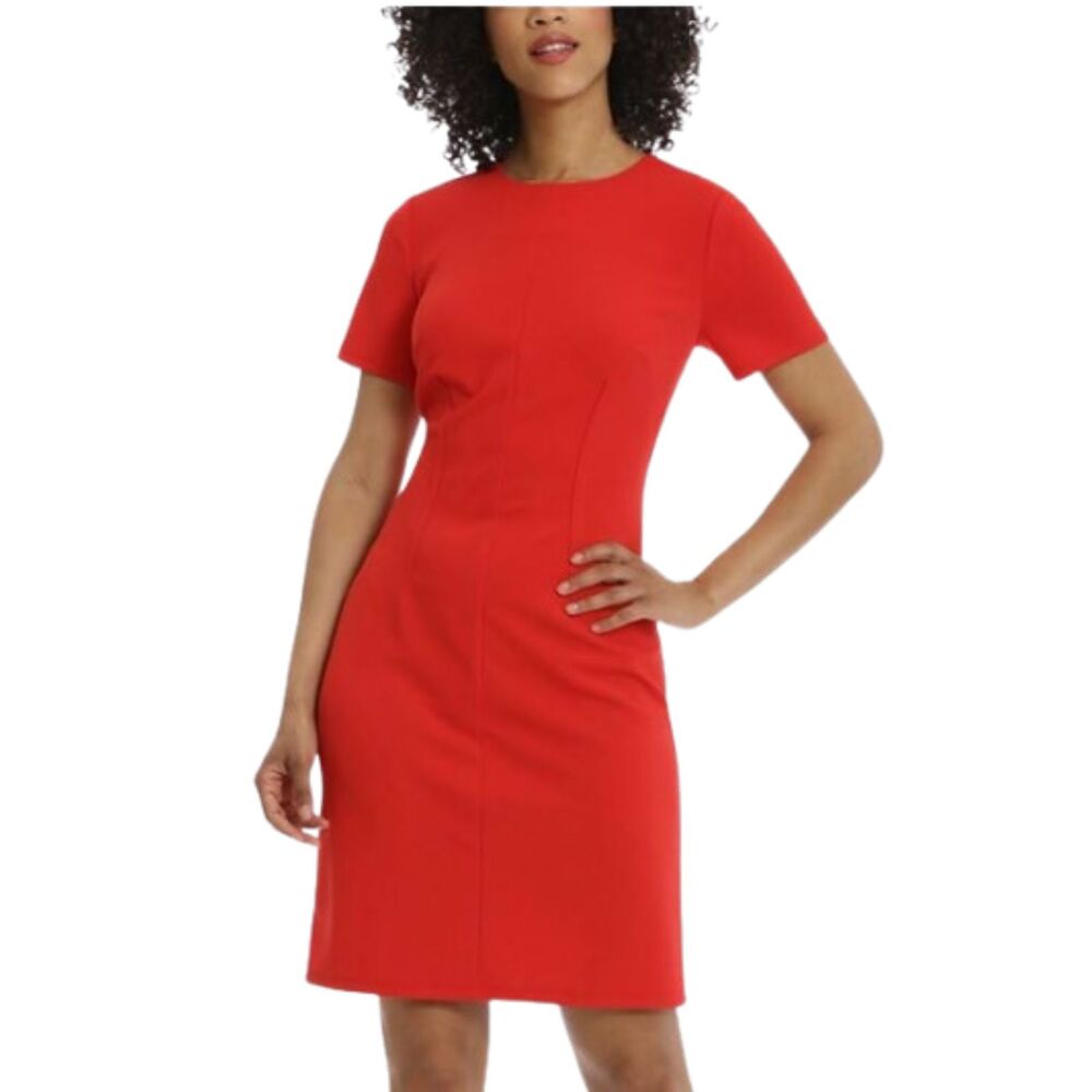 Maggy London Red Short Sleeve Sheath Dress Tailored Workwear Cocktail Size 6
